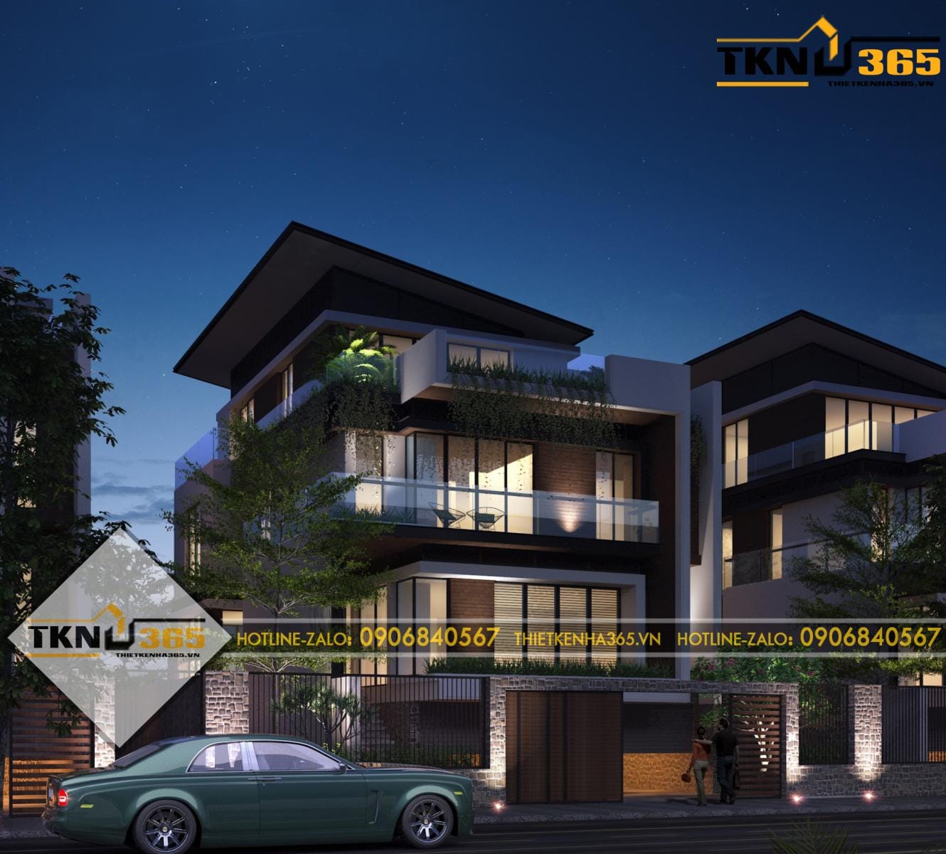Biệt thự 3 tầng có hầm bố trí gara tại tầng hầm giúp mặt tiền gọn gàng và tăng diện tích sân vườn