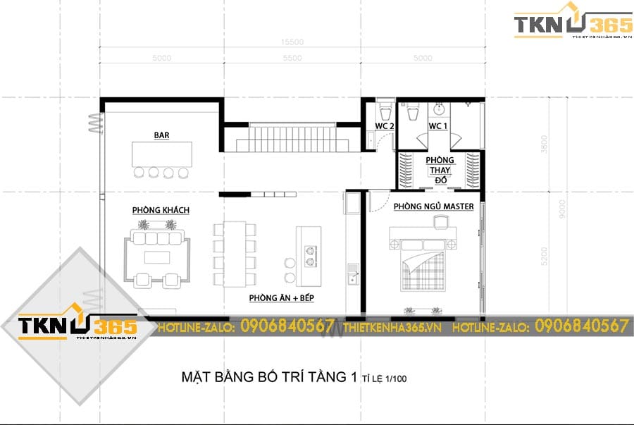 Thiết kế biệt thự 2 tầng 15.5x9m cho chị Hằng tại Bà Rịa – Ưu tiên sự thoáng đãng trên khu đất mặt tiền rộng 4 542