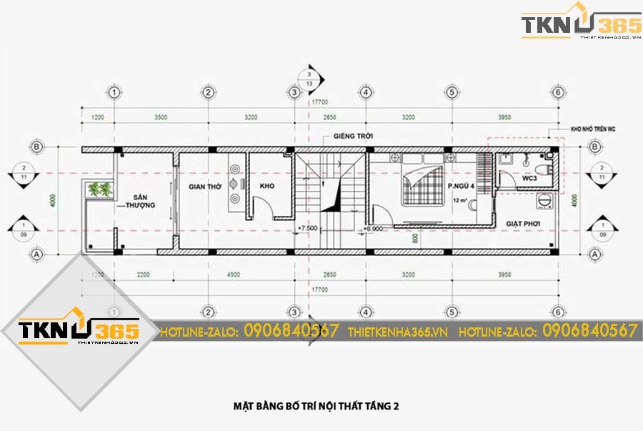 Tầng hai của nhà phố 3 tầng bố trí phòng thờ, sân thượng, phòng ngủ và khu giặt phơi tách biệt, phù hợp nhu cầu sử dụng lâu dài