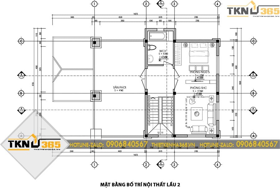 Mặt bằng công năng biệt thự tầng 2