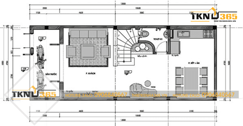 5 Mẫu thiết kế nhà 5x10m 3 tầng được ưa chuộng nhất hiện nay 4 Bản vẽ tầng 1 thiết kế nhà 3 tầng 5x10m