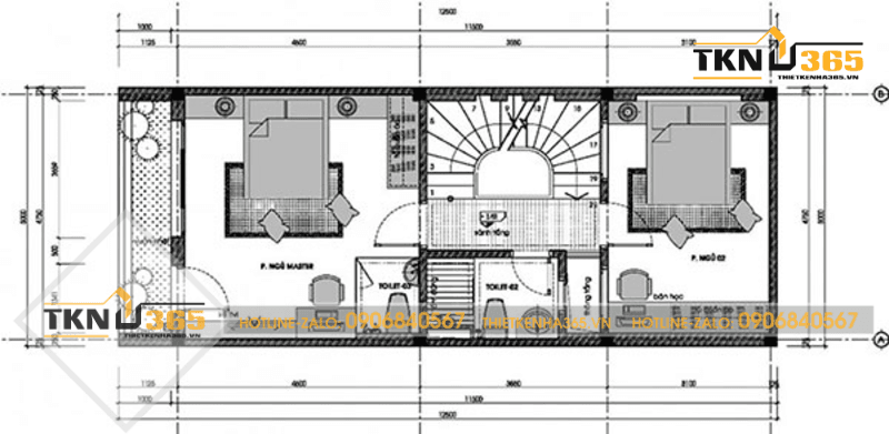 5 Mẫu thiết kế nhà 5x10m 3 tầng được ưa chuộng nhất hiện nay 5 Mặt bằng công năng tầng 2 của bản vẽ thiết kế nhà 3 tầng 5x10m