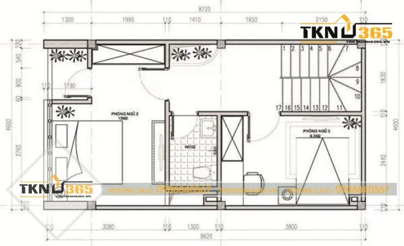 bản vẽ nhà 3 tầng 40m2