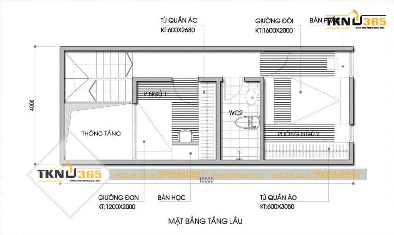 Tầng 2 nhà ống 2 tầng 40m2