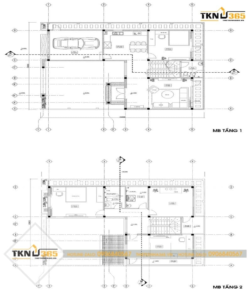 Bản vẽ thiết kế biệt thự kiểu Pháp 2 tầng dáng chữ L