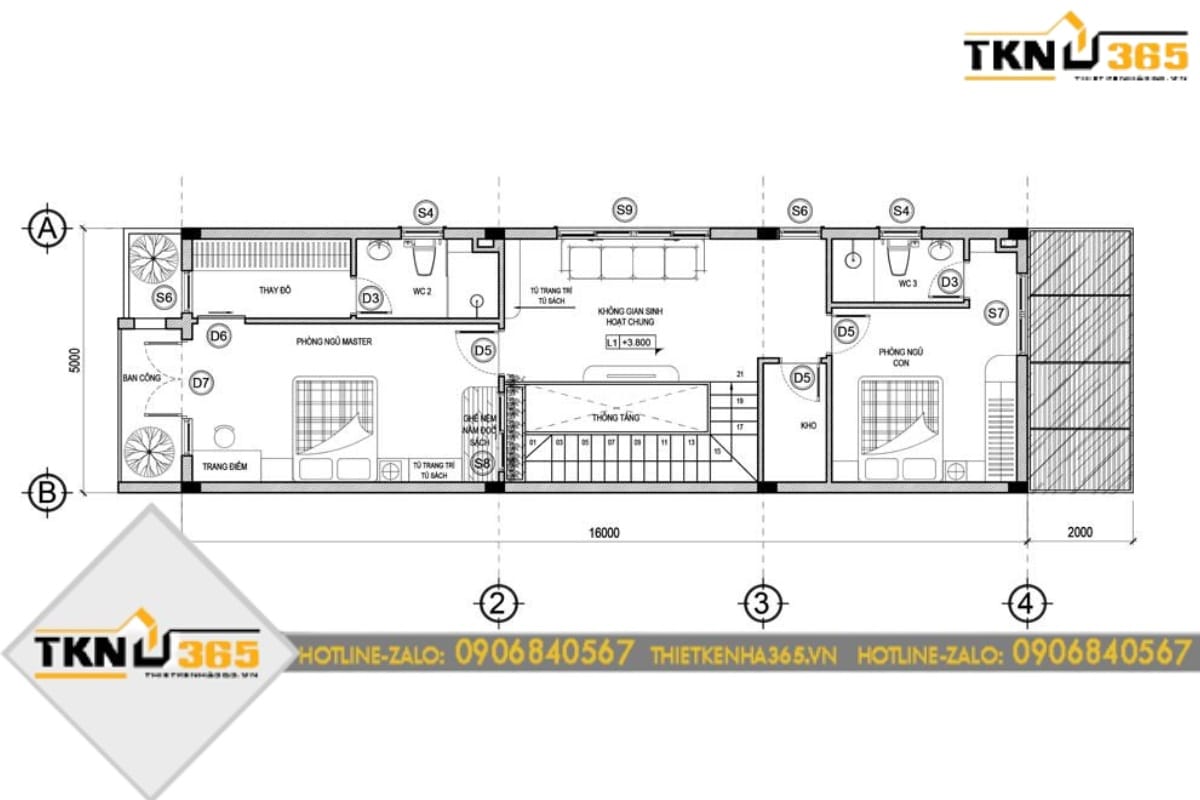 Bản vẽ thiết kế nhà diện tích 5x16m