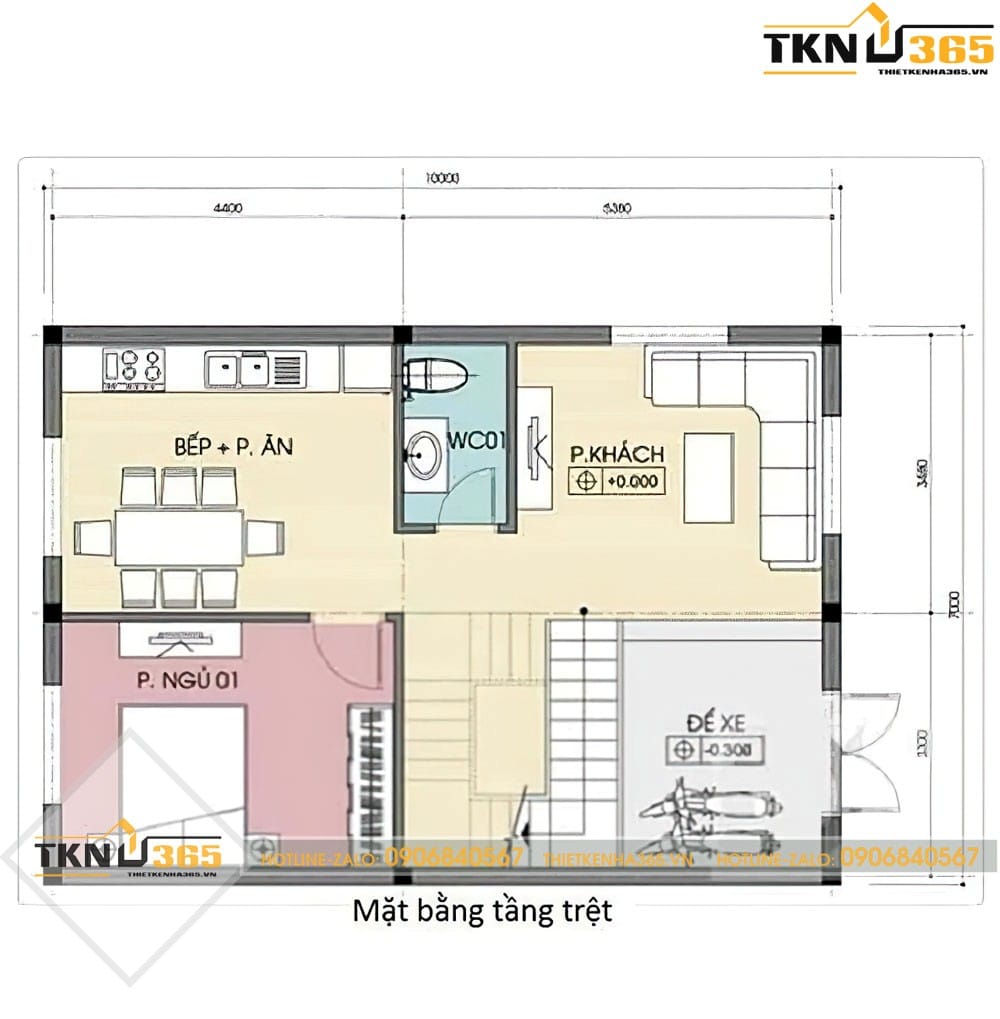 nhà 2 tầng 1 tum mái tôn