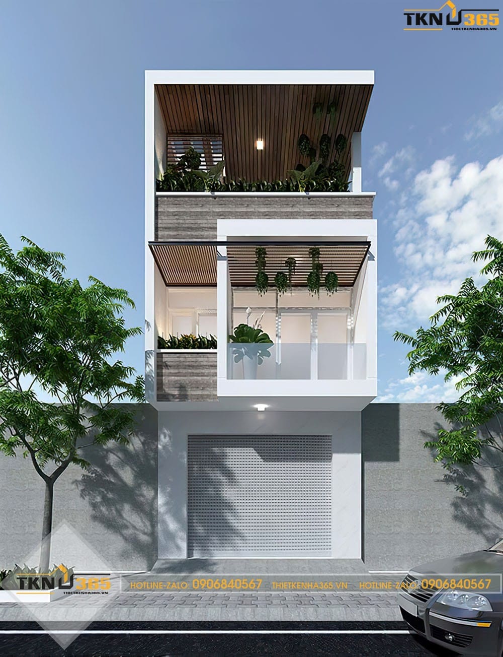 nhà 2 tầng 1 tum mái tôn