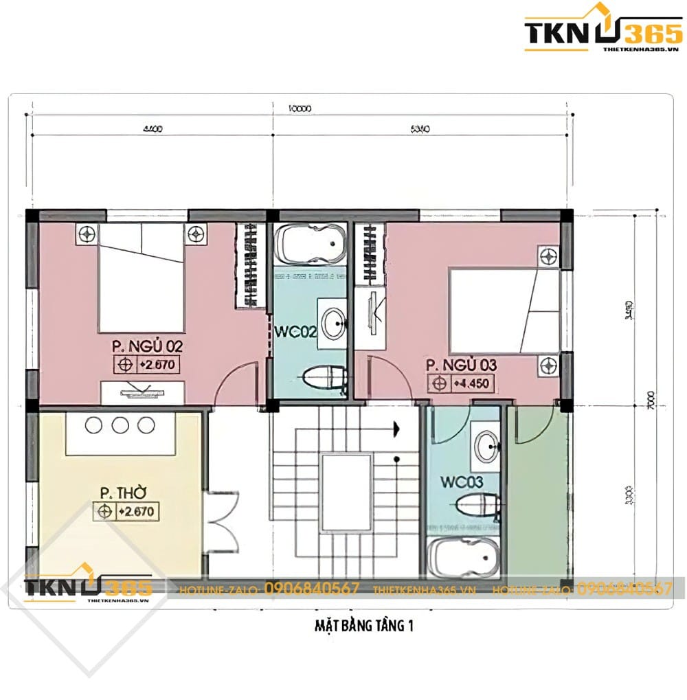 nhà 2 tầng 1 tum mái tôn