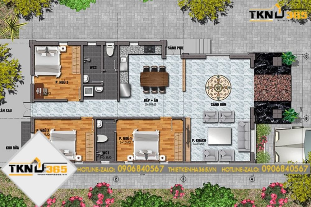 nhà cấp 4 mái thái 3 phòng ngủ 