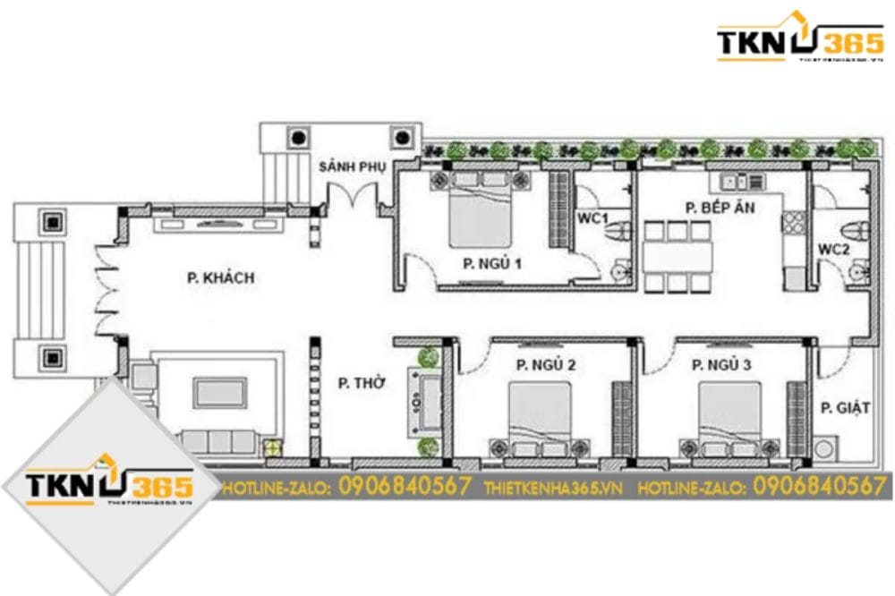 nhà cấp 4 mái thái 3 phòng ngủ 