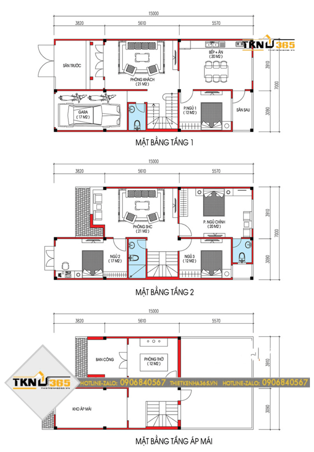 Bản vẽ thiết kế nhà phố chiều rộng 7m