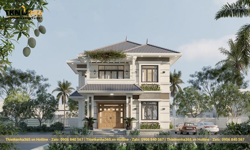 Mẫu nhà 2 tầng 8x10m có sân vườn