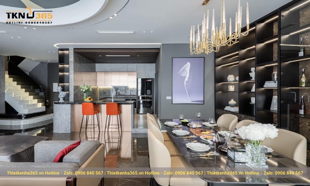 Thi công bếp chữ L cho nhà phố sang trọng