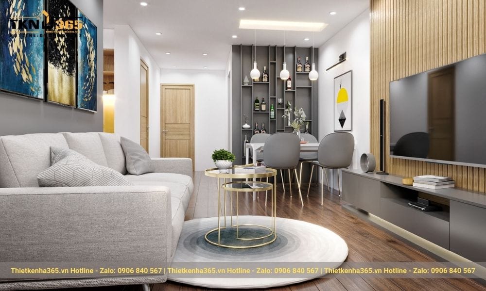 Phòng khách có nội thất đơn giản nhưng không kém phần sang trọng