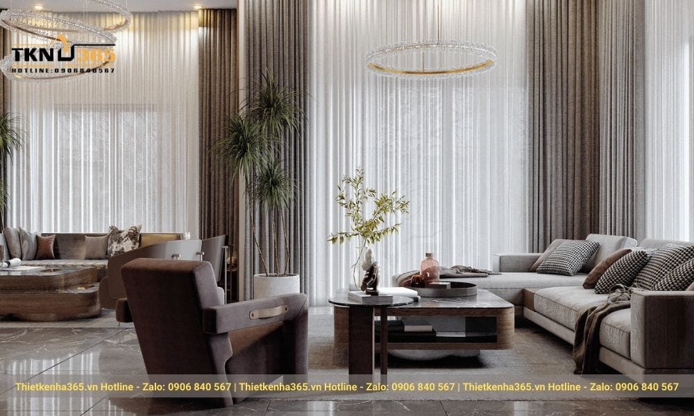 Thi công nội thất phòng khách nhà phố cao cấp