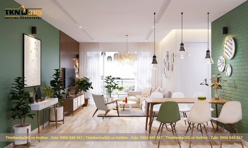Thiết kế nội thất phong cách hiện đại ấn có sắc xanh sang trọng