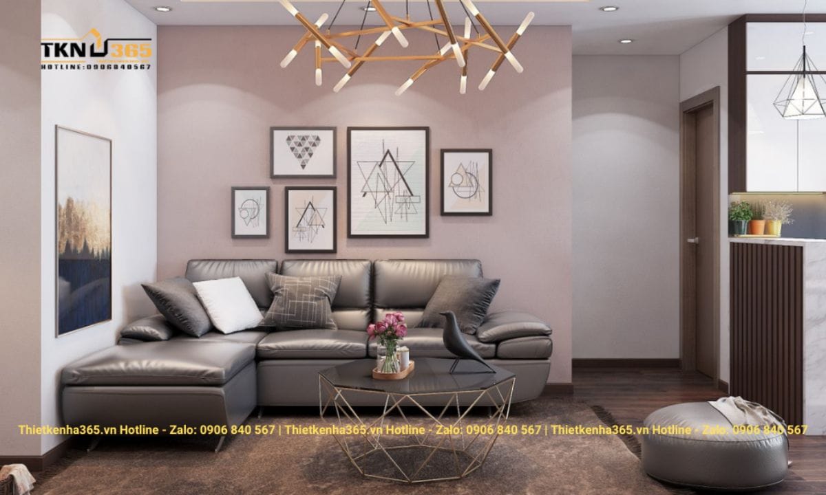 Thiết kế nội thất chung cư 62m2 không gian phòng khách tiện nghi