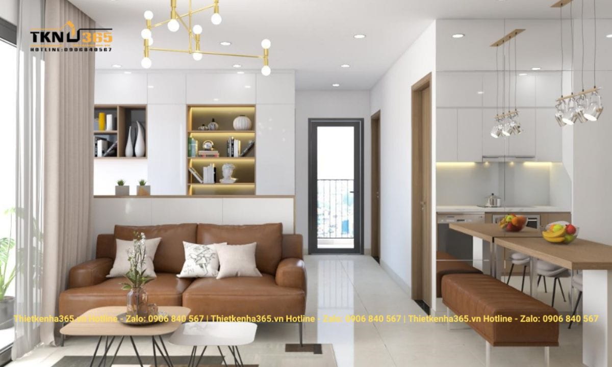 Thiết kế nội thất chung cư 62m2 không gian phòng khách tiện nghi