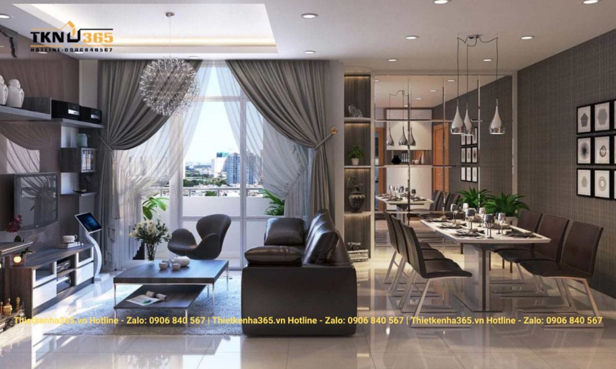 Thiết kế nội thất chung cư 62m2 không gian phòng khách tiện nghi