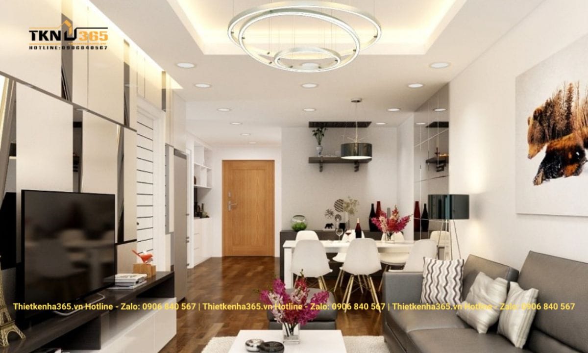 Thiết kế nội thất chung cư 62m2 không gian phòng khách tiện nghi