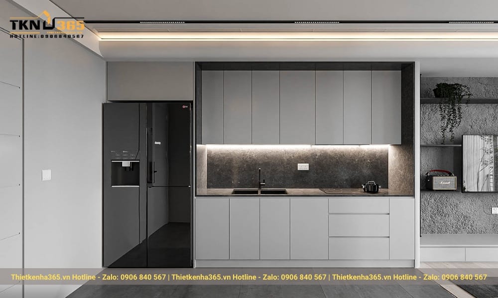 Phong cách nội thất tối giản: 7+ mẹo tinh gọn ngôi nhà hiện đại 44 Tủ bếp kịch trần và hệ thống đèn LED hiện đại.