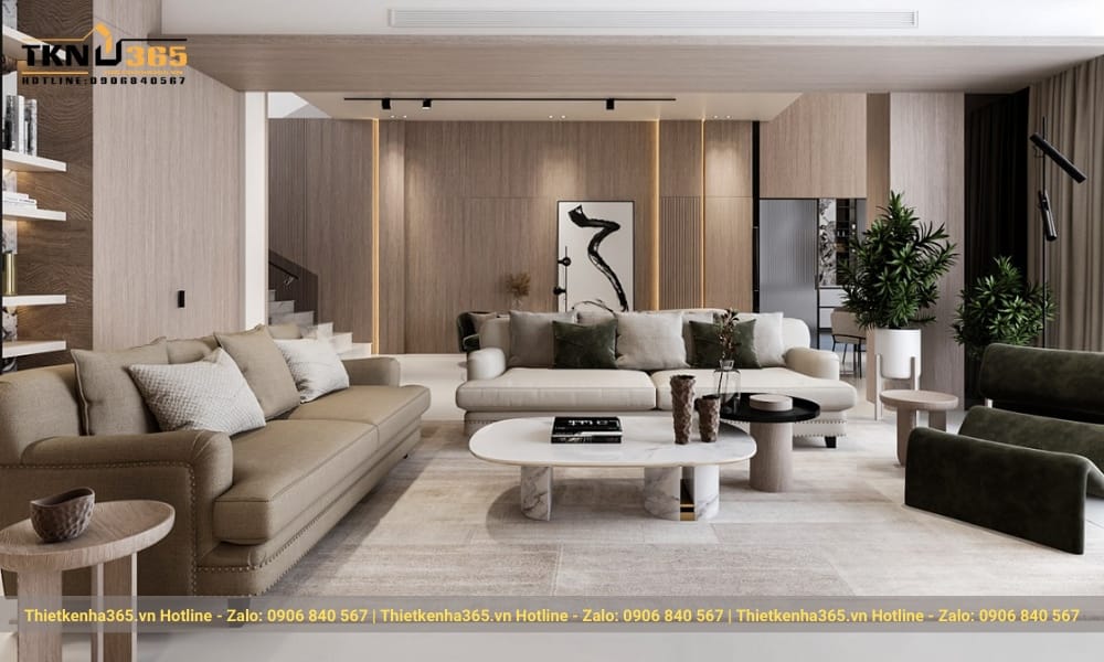 Phong cách nội thất tối giản: 7+ mẹo tinh gọn ngôi nhà hiện đại 57 Một chiếc bàn ăn cỡ lớn, với sức chứa lên tới 10 chỗ ngồi, kết hợp với ghế 2 lưng màu xám cùng màu với ghế sofa.