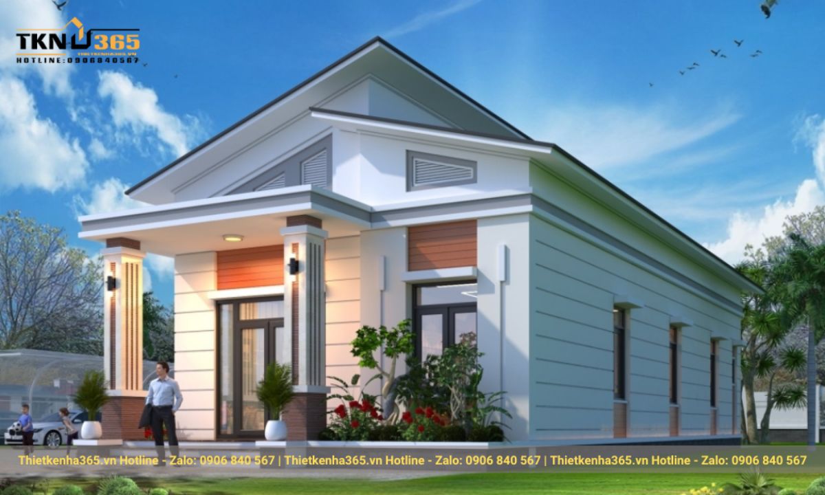 thiết kế nhà 1 tầng 3 phòng ngủ