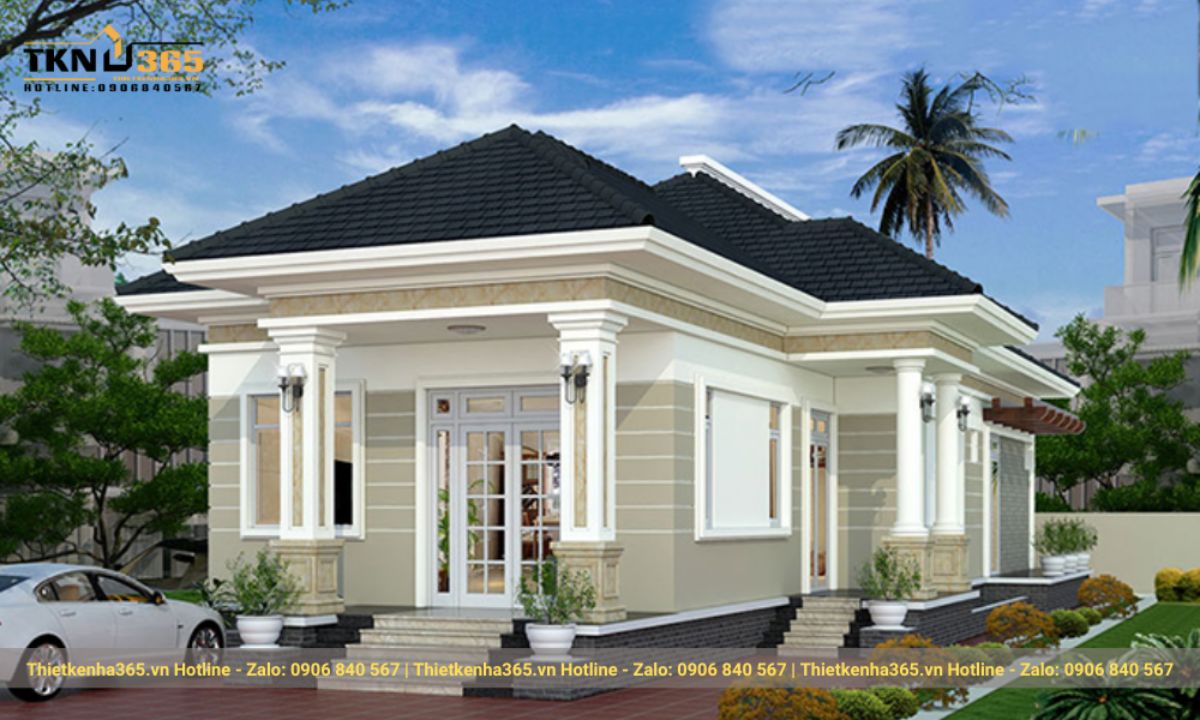 thiết kế nhà 1 tầng 3 phòng ngủ