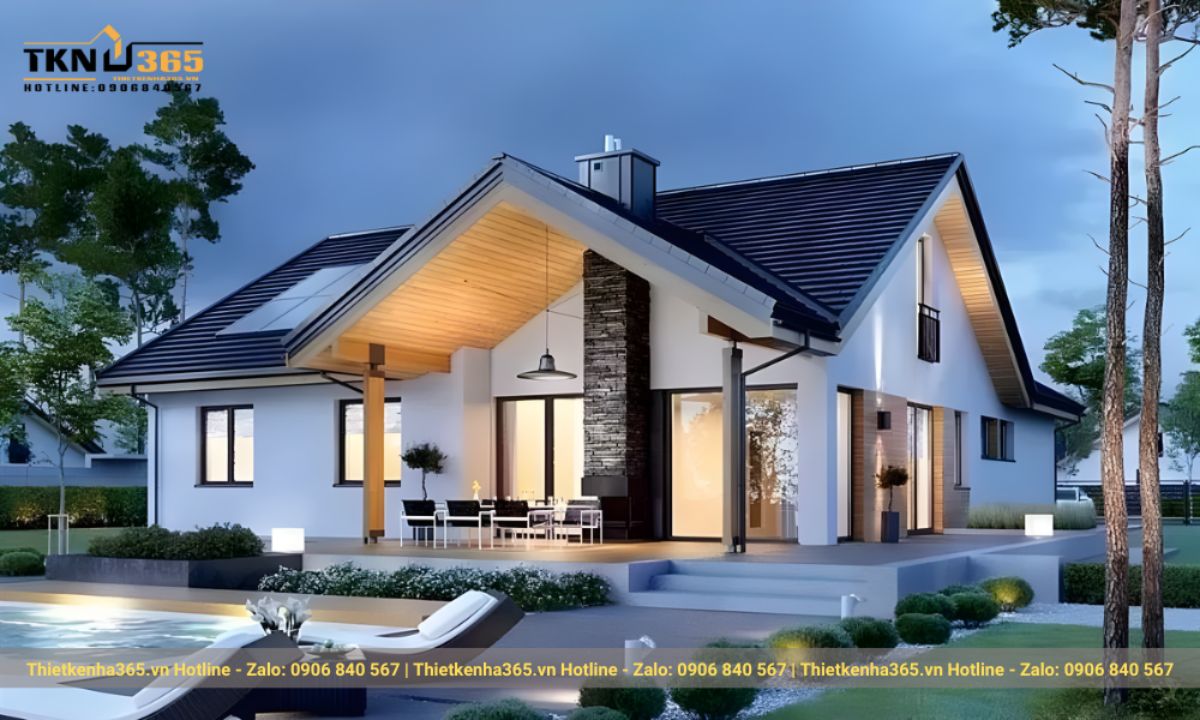thiết kế nhà 1 tầng 3 phòng ngủ