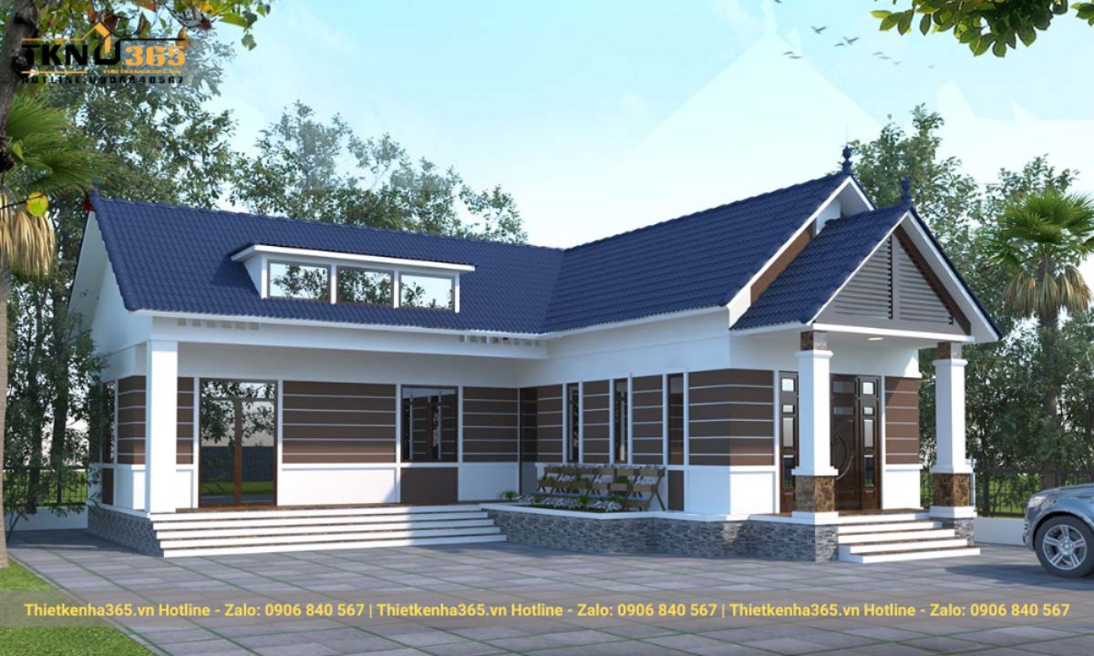 thiết kế nhà 1 tầng 3 phòng ngủ