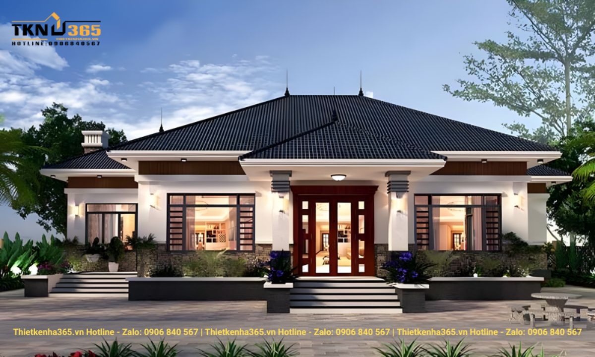 thiết kế nhà 1 tầng 3 phòng ngủ
