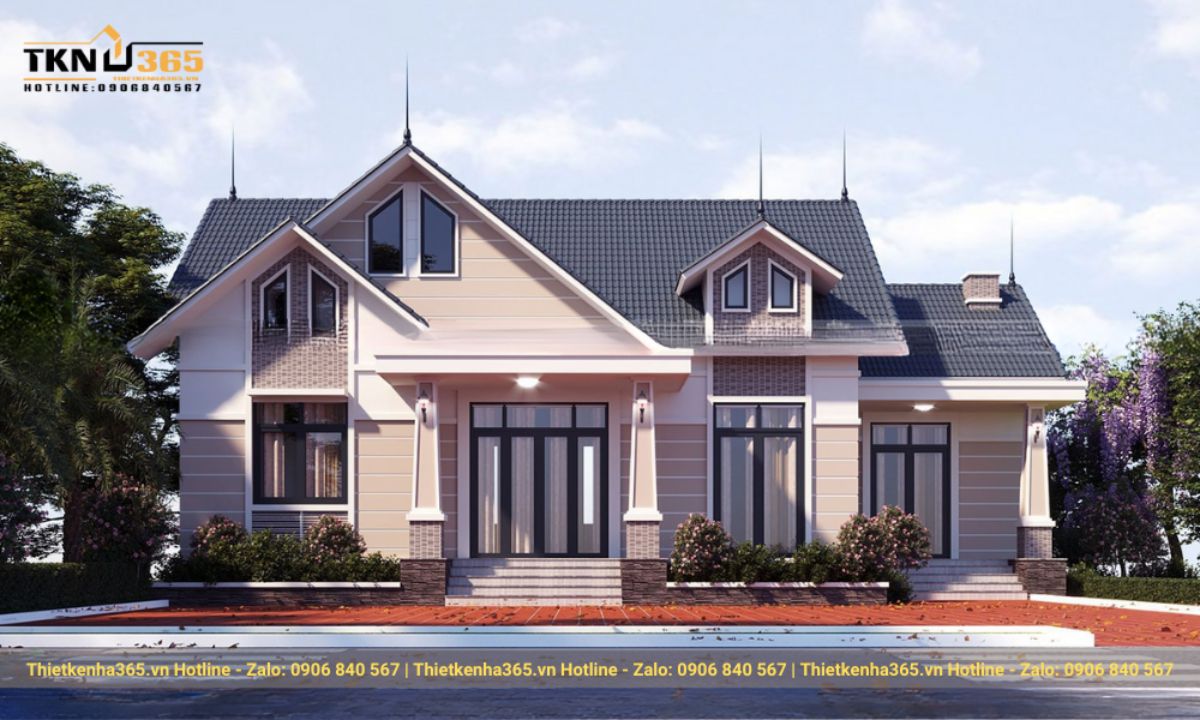 thiết kế nhà 1 tầng 3 phòng ngủ