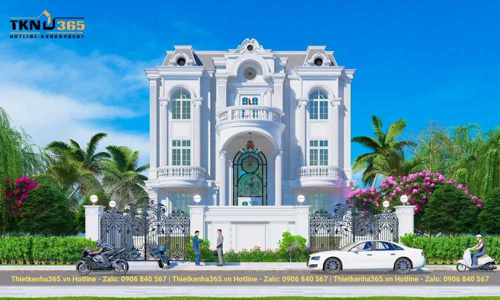 12+ mẫu thiết kế biệt thự lâu đài thượng lưu xa hoa 2025 5 Thiết kế biệt thự lâu đài trắng tinh tế, sang trọng