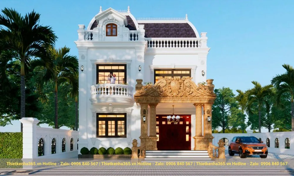 12+ mẫu thiết kế biệt thự lâu đài thượng lưu xa hoa 2025 3 Biệt thự lâu đài 2 tầng nguy nga là biểu tượng của sự sang trọng và quý phái