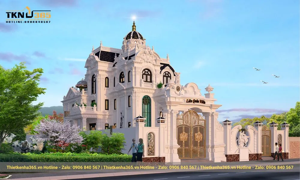 12+ mẫu thiết kế biệt thự lâu đài thượng lưu xa hoa 2025 19 Biệt thự lâu đài kiểu Pháp tráng lệ