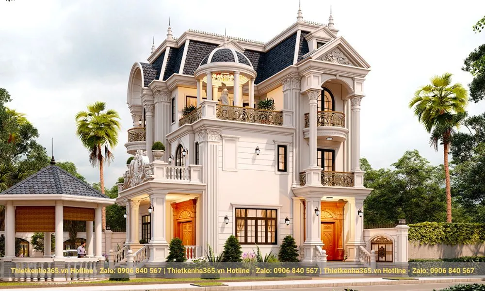12+ mẫu thiết kế biệt thự lâu đài thượng lưu xa hoa 2025 8 Biệt thự lâu đài cổ điển mái mansard đẹp