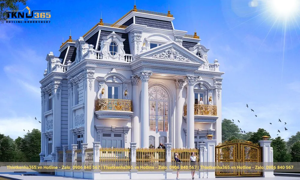 12+ mẫu thiết kế biệt thự lâu đài thượng lưu xa hoa 2025 9 Biệt thự lâu đài mái mansard nguy nga tráng lệ