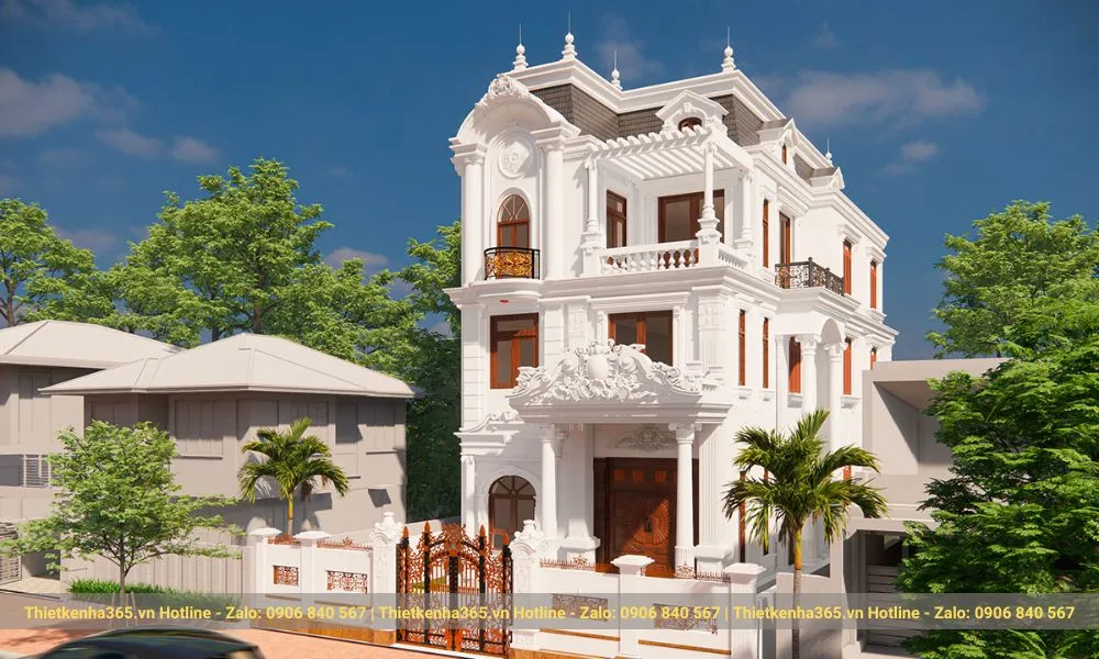 12+ mẫu thiết kế biệt thự lâu đài thượng lưu xa hoa 2025 13 Biệt thự lâu đài 3 tầng lầu màu trắng tinh tế