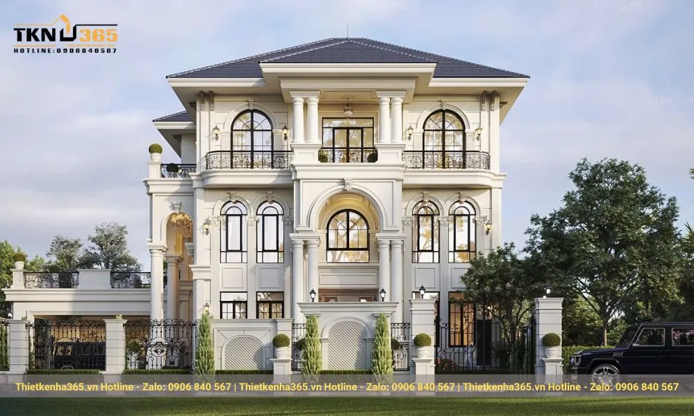 12+ mẫu thiết kế biệt thự lâu đài thượng lưu xa hoa 2025 2 Biệt thự lâu đài dễ dàng được nhận diện nhờ những đặc điểm kiến trúc không thể nhầm lẫn, tạo nên một vẻ đẹp vừa cổ điển vừa kỳ vĩ.