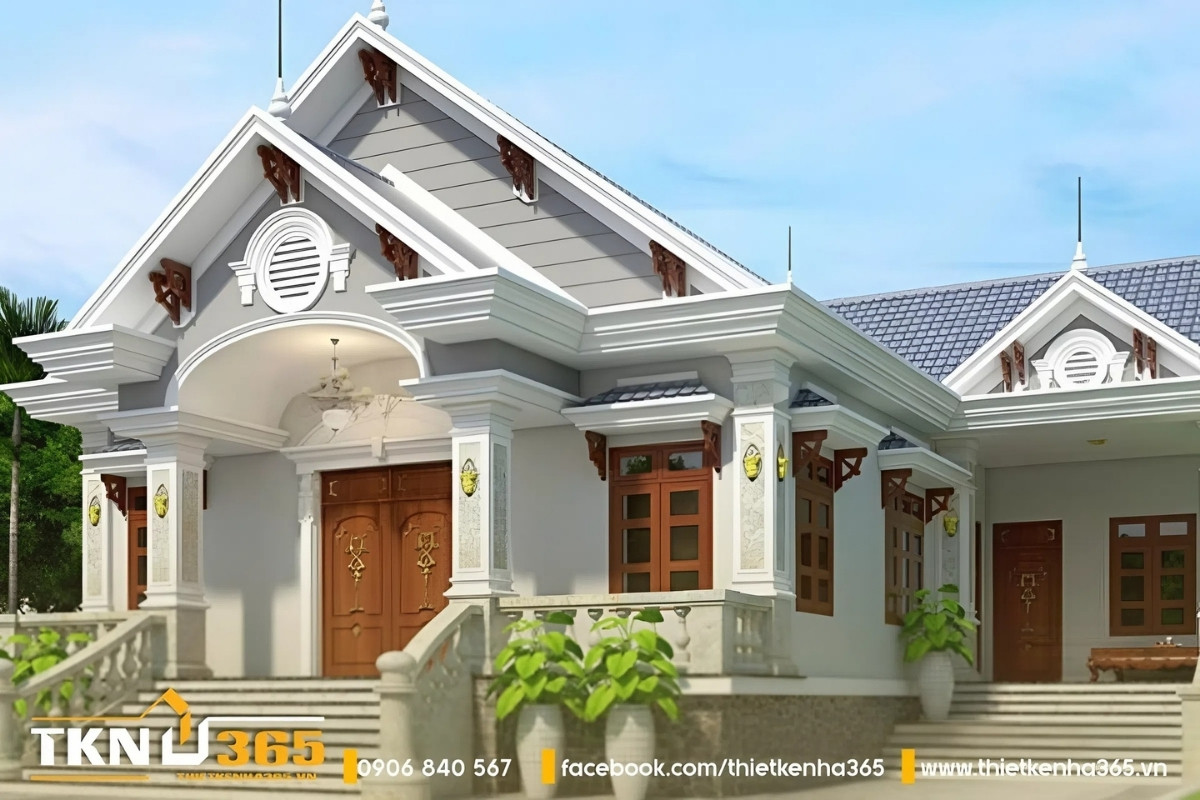 Mẫu nhà 1 tầng 5 phòng ngủ phong cách tân cổ điển