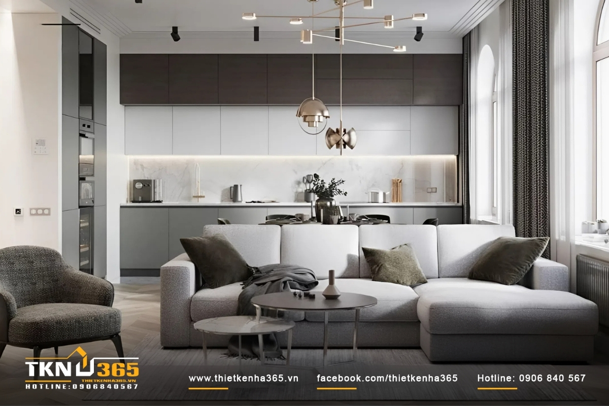 Phòng khách chung cư 64m2 hiện đại