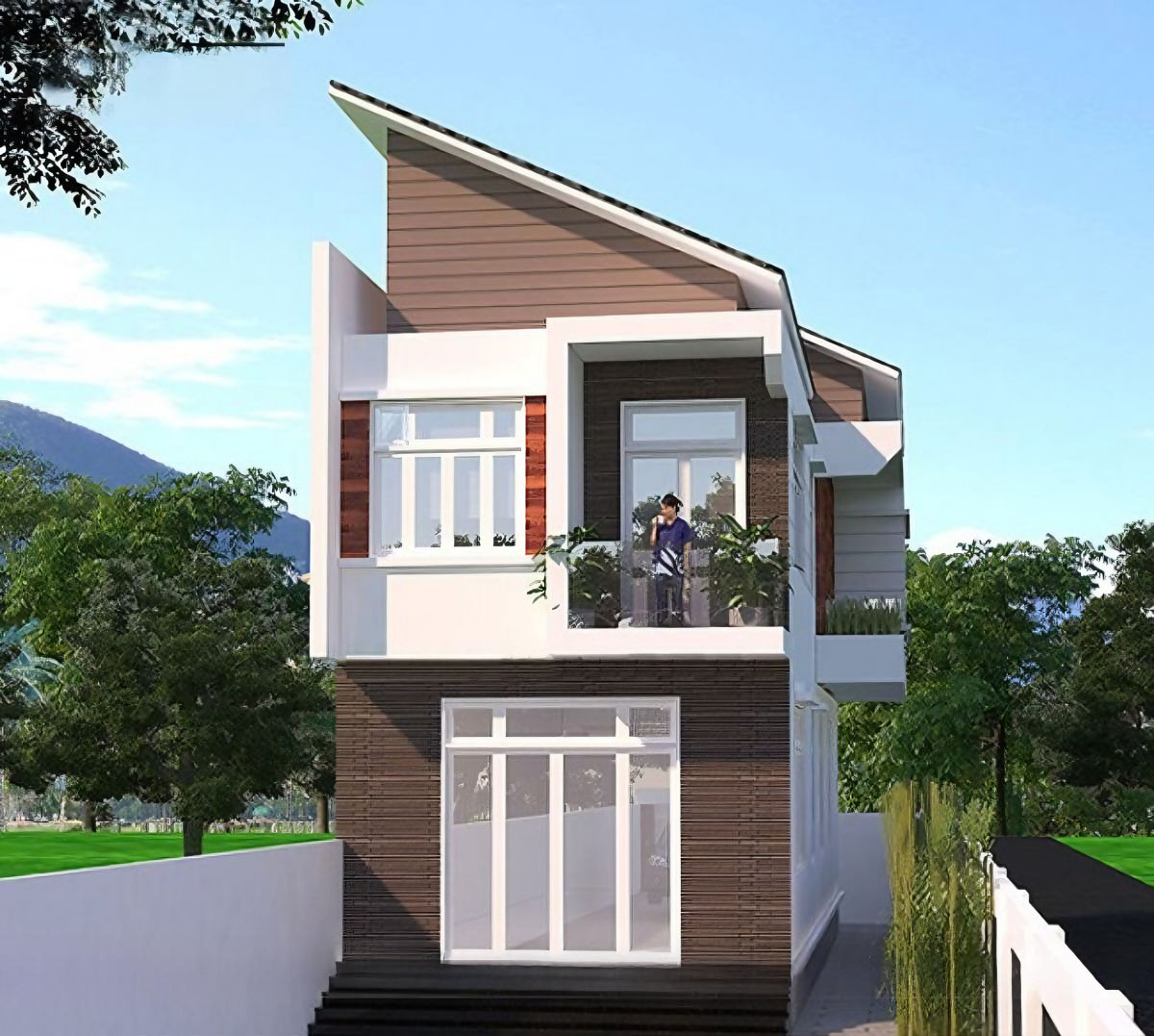 12+ Mẫu nhà mái lệch 2 tầng đẹp – Xu hướng kiến trúc phá cách 2026 11 Mẫu nhà mái lệch 2 tầng có thêm phần gác mái