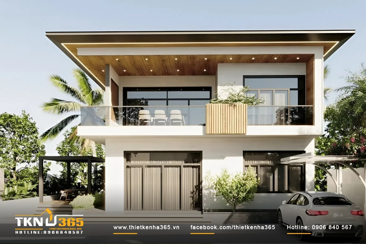 Mẫu biệt thự 2 tầng hiện đại mái bằng có sân vườn thoáng đãng