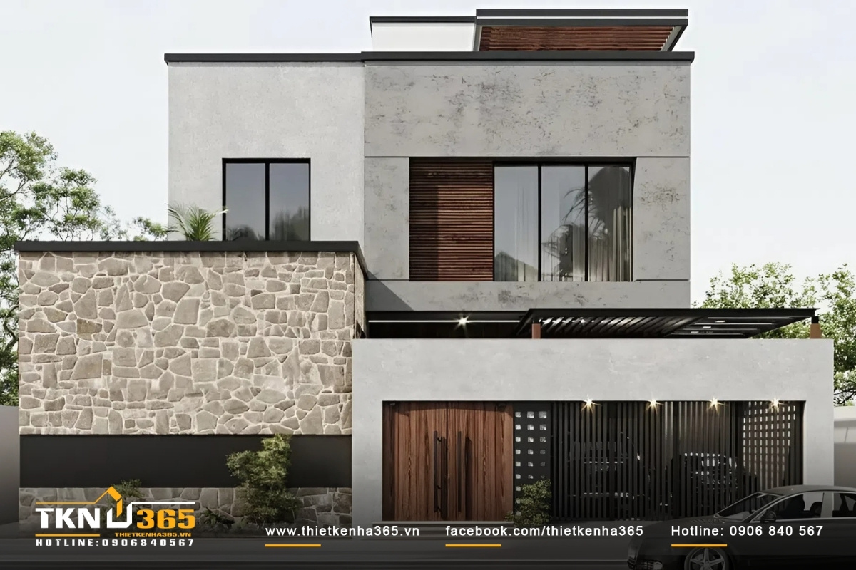 Mẫu biệt thự mini 2 tầng hiện đại mái bằng