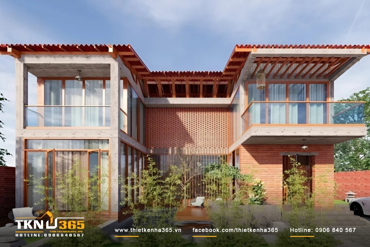 Mẫu biệt thự hiện đại với mái bằng hình chữ L