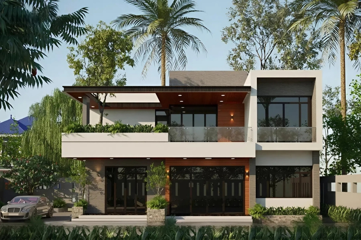 Mẫu biệt thự 2 tầng mái bằng hiện đại dạng nhà cấp 4 với không gian mở hiện đại