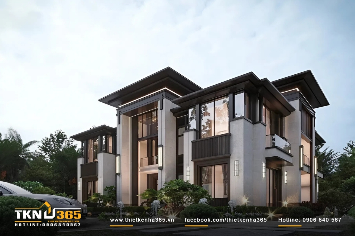 Mẫu biệt thự 2 tầng mái bằng hiện đại với không gian mở và ánh sáng tự nhiên cho ngôi nhà
