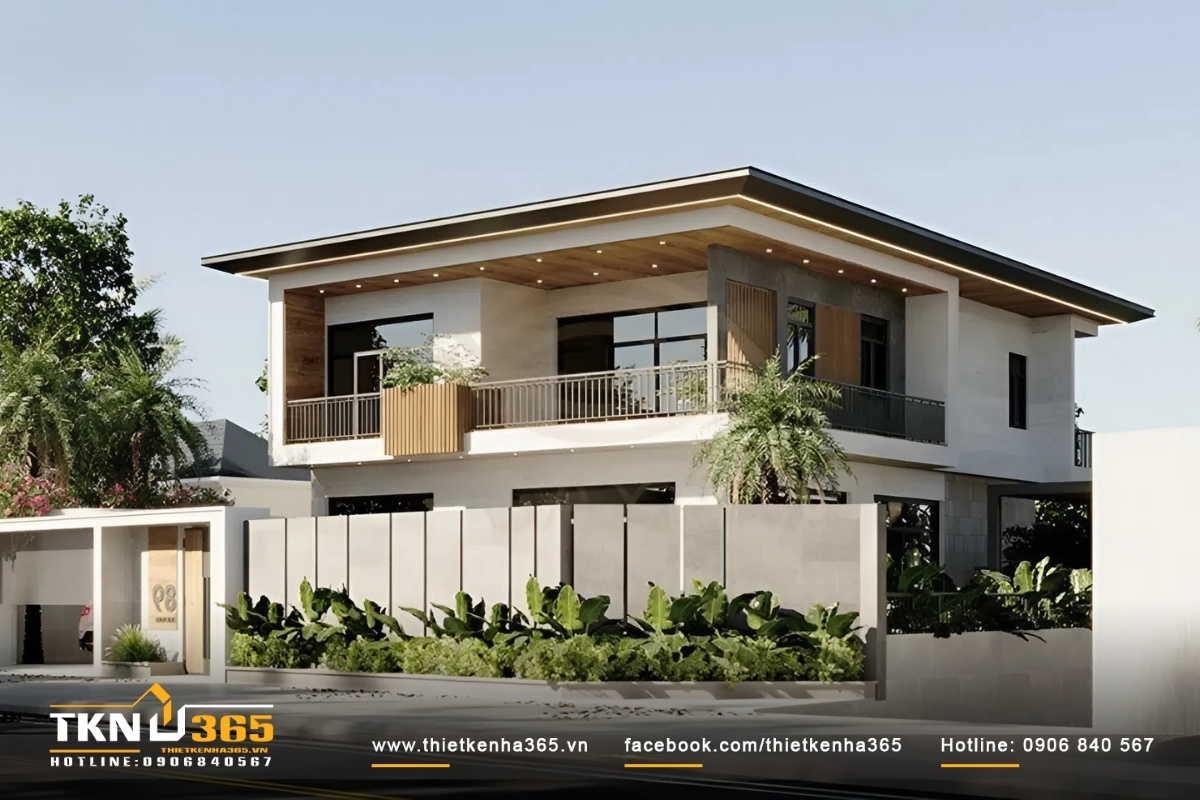 Mẫu biệt thự 2 tầng hiện đại mái bằng đơn giản, tinh tế