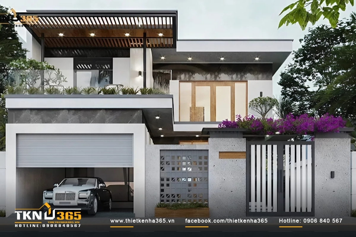 Mẫu biệt thự 2 tầng hiện đại mái với tone màu trung tính
